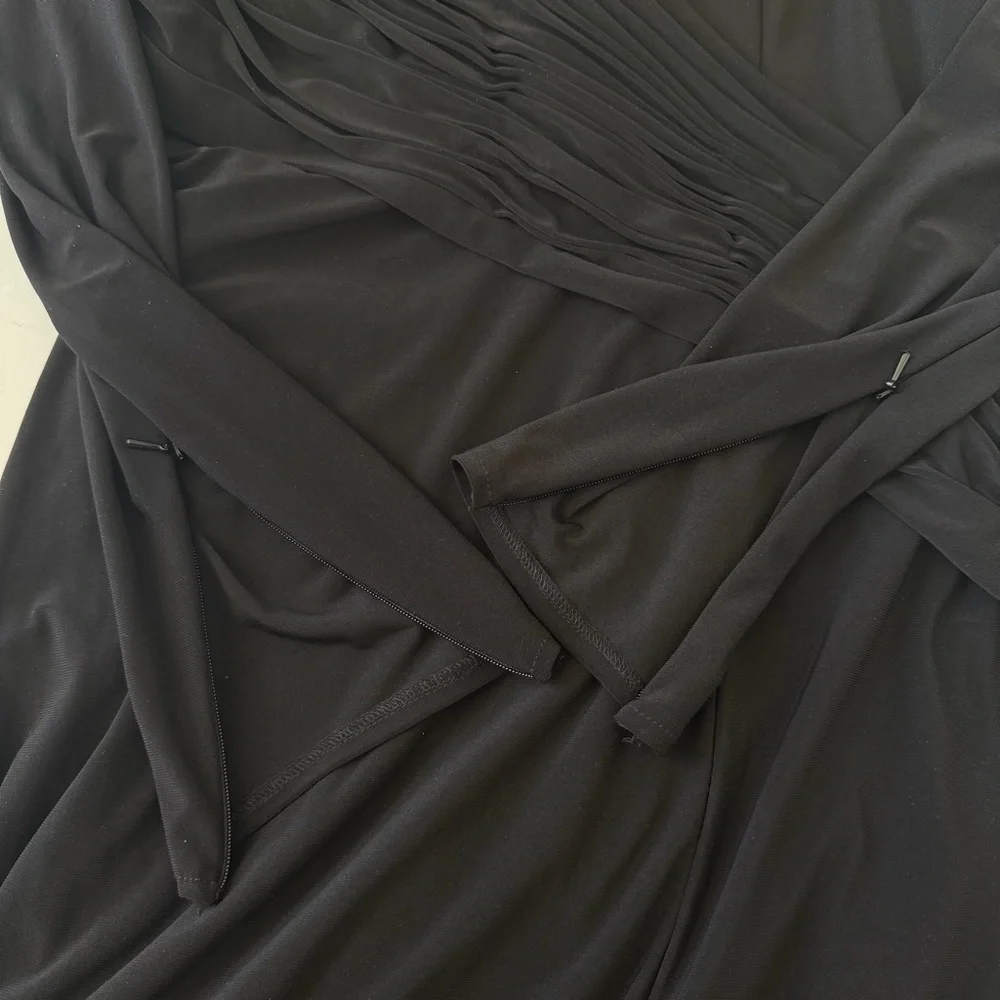 IEENA FOR MAC DUGGAL Black Jersey Asymmetrical Ruched Gown with Rhinestones Sz 8 - Picture 9 of 11